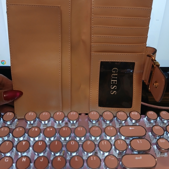Guess Pink and Tan Logo Clutch - Picture 3 of 5